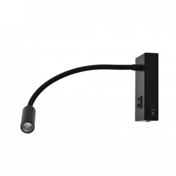 Arandela LED Elo USB 3W Ferro 370mm Bivolt 3.000K - Preto