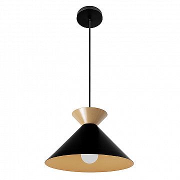 Pendente Guto Alumínio 30cm – Preto Liso e Interno Dourado