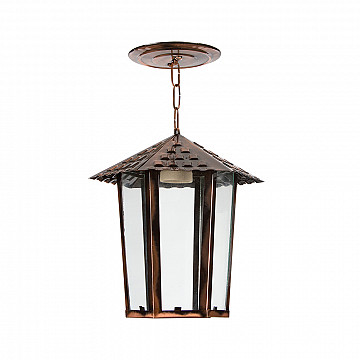 Pendente Colonial Sextavado Vidro Liso - Cobre Liso