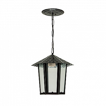 Pendente Colonial Sextavado Vidro Liso - Preto